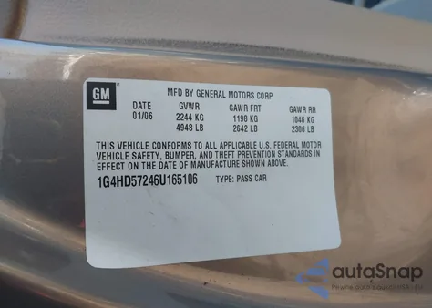 2006 Buick Lucerne Cxl from USA, damaged, VIN 1G4HD57246U165106